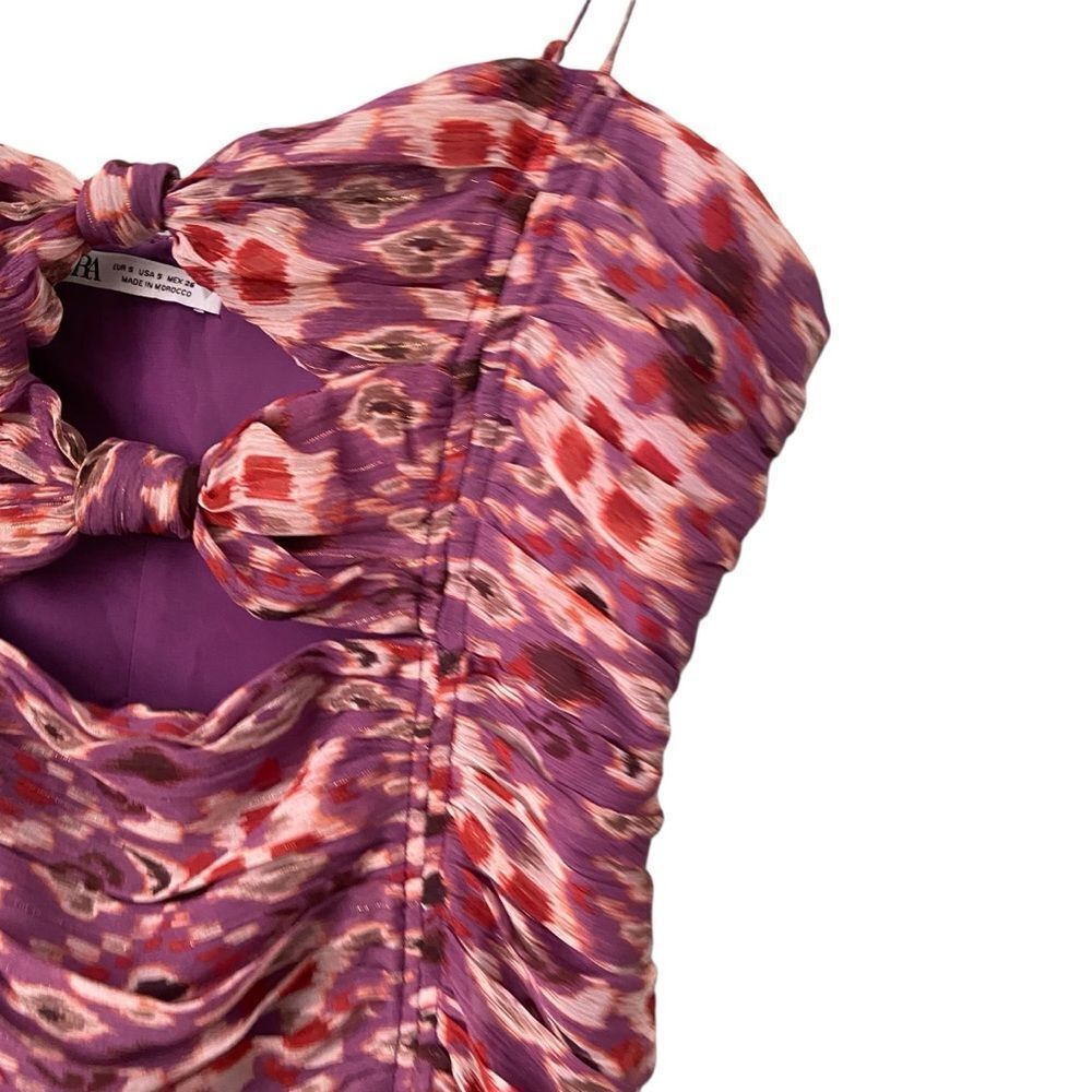 Zara Purple Chiffon Ruched Cutout Strappy Mini Dress in Size S - Picture 8 of 9